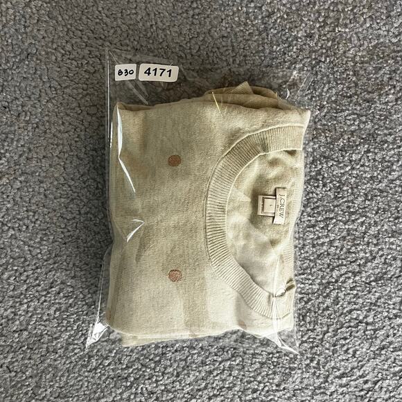 J.CREW Teddie Sweater Womens L Beige Glitter Polka Dots Cotton Wool Classic - Picture 8 of 8